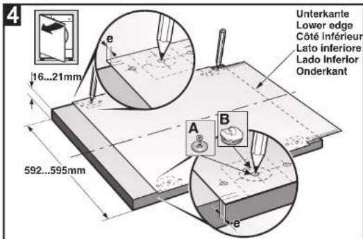 4 Unterkante Lower edge Côté inférieur Lato inferiore Lado Inferior Onderkant 16...21mm 592...595mm A B e