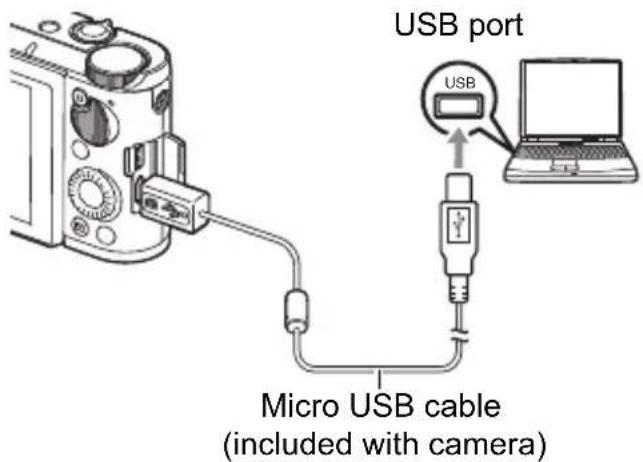 USB port Micro USB cable (included with camera)