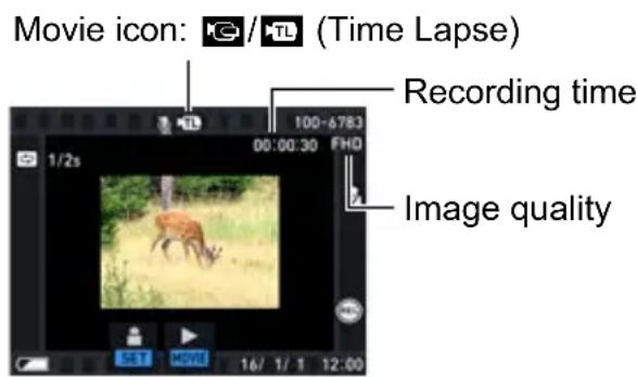 Movie icon: G / TL (Time Lapse) Recording time Image quality