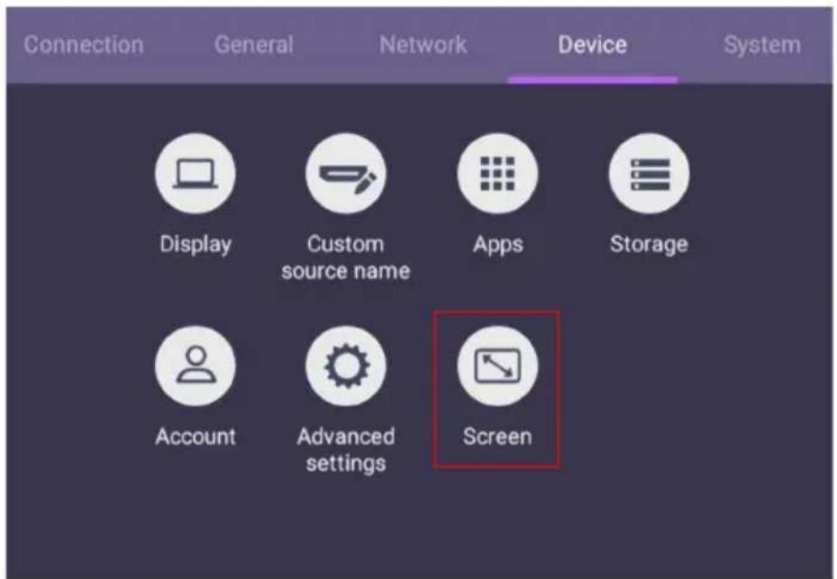 Connection General Network Device System Display Custom source name Apps Storage Account Advanced settings Screen