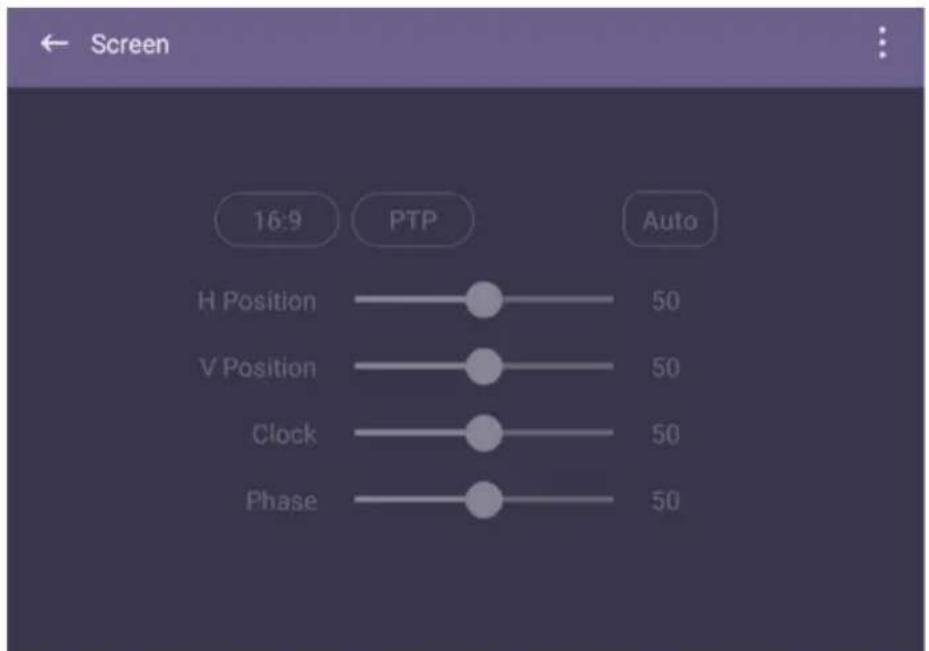 Screen 16:9 PTP Auto H Position 50 V Position 50 Clock 50 Phase 50