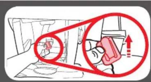 Diagram showing a hand holding a device with a magnified inset highlighting the device's position and directional arrow.
