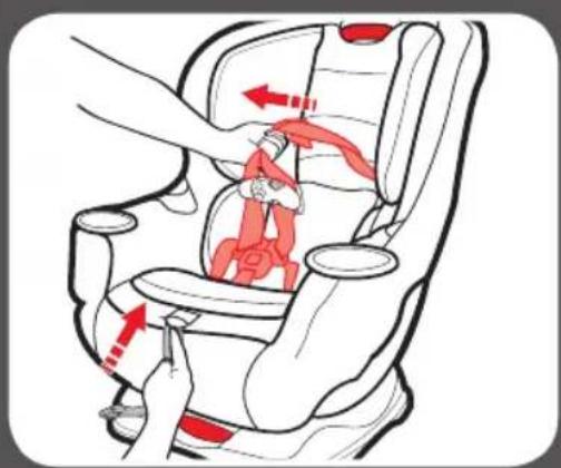 Diagram illustrating car seatbelt usage with red arrows indicating movement or force directions