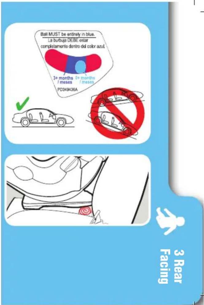 Ball MUST be entirely in blue. La burbuja DEBE estar completamente dentro del color azul 3+ months / meses 0+ months / meses PD349436A ✓ No longer duration 3 Rear Facing