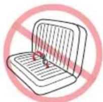 Prohibition sign showing a laptop with a screen and a stopper, enclosed in a circle