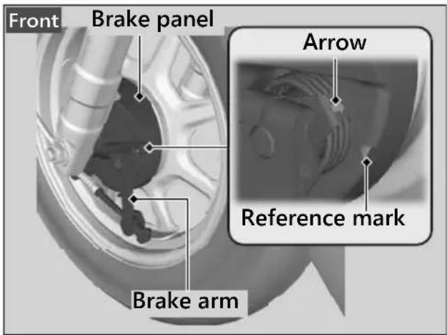 Front Brake panel Arrow Reference mark Brake arm