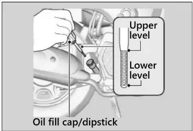 Upper level Lower level Oil fill cap/dipstick