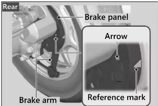 Rear Brake panel Arrow Brake arm Reference mark