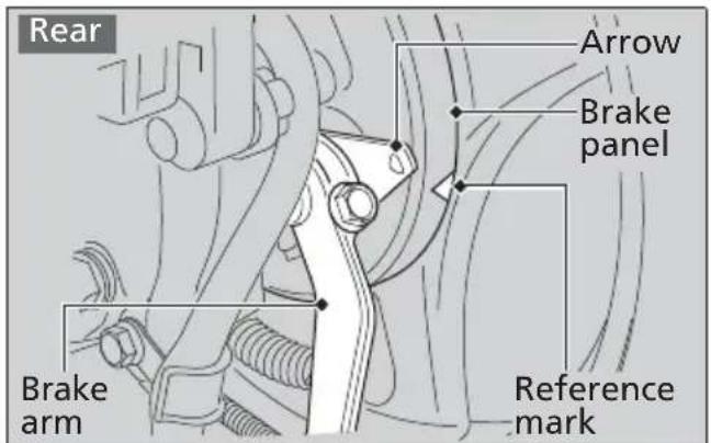 Rear Arrow Brake panel Brake arm Reference mark