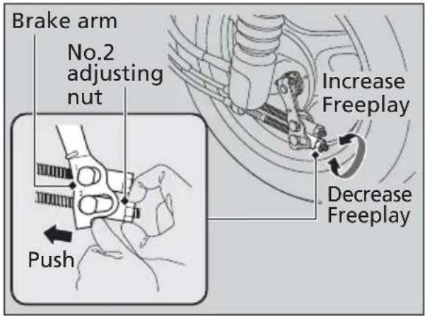 Brake arm No.2 adjusting nut Push Increase Freeplay Decrease Freeplay