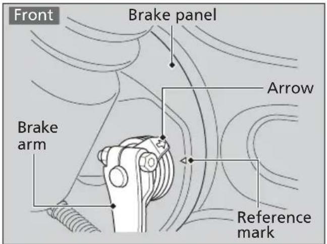 Front Brake panel Arrow Brake arm Reference mark