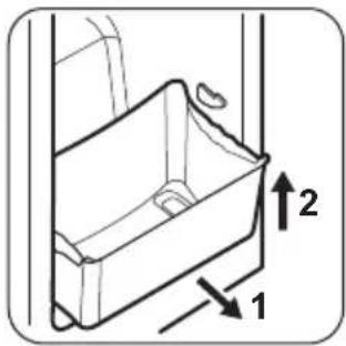 Technical diagram of a mechanical component with labeled parts 1 and 2, showing directional arrows.