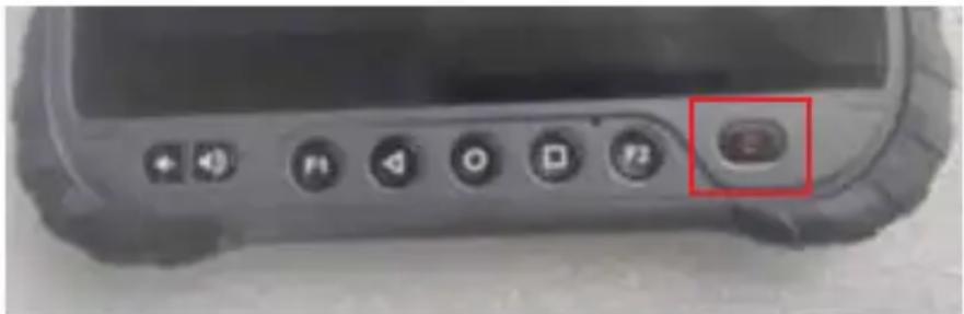 Device control panel with buttons and a highlighted button, showing function keys like F1, F2, and F3.