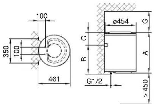 100 350 100 461 Ø454 G C B A G1/2 >450