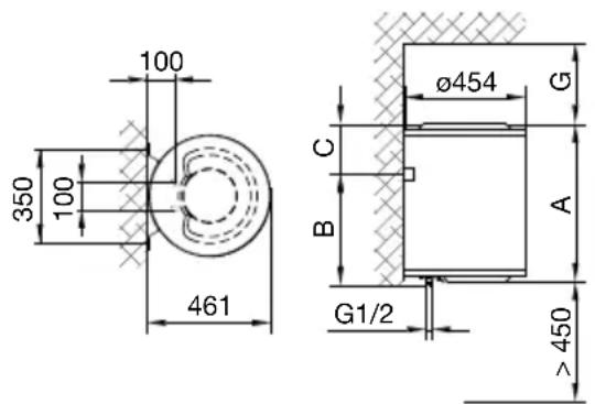 100 350 100 461 Ø454 G C B A G1/2 >450