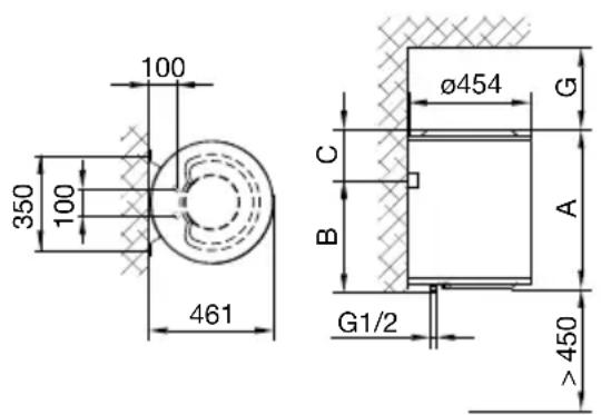 100 350 100 461 Ø454 G C B A G1/2 >450