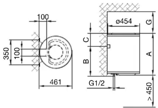100 350 100 461 Ø454 G C B A G1/2 >450
