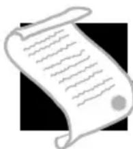 Illustration of a rolled document with placeholder text lines, no actual text visible