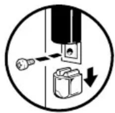 Diagram showing a mechanical or electrical component with a bulb and a box, indicating direction of movement or assembly.