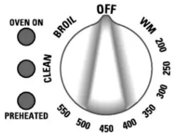 OVEN ON BROIL OFF WM 200 250 550 500 450 400 350 PREHEATED