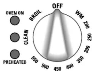 OVEN ON BROIL OFF WM 200 550 500 450 400 350 300 CLEAN PREHEATED