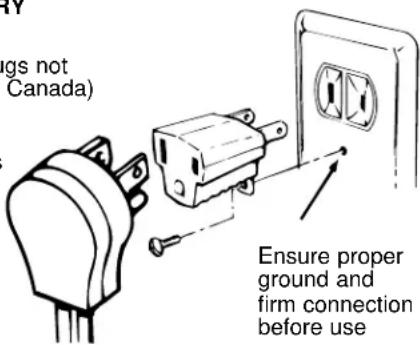 R ings not (Canada) Ensure proper ground and firm connection before use