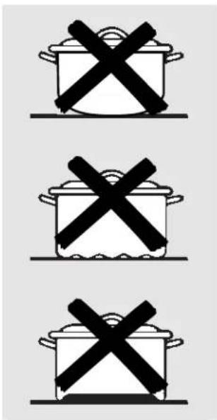 Three identical cooking pots with black X-shaped warning symbols, likely indicating no cooking allowed or blocked cooking.