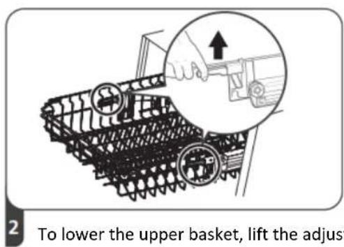 To lower the upper basket, lift the adjust