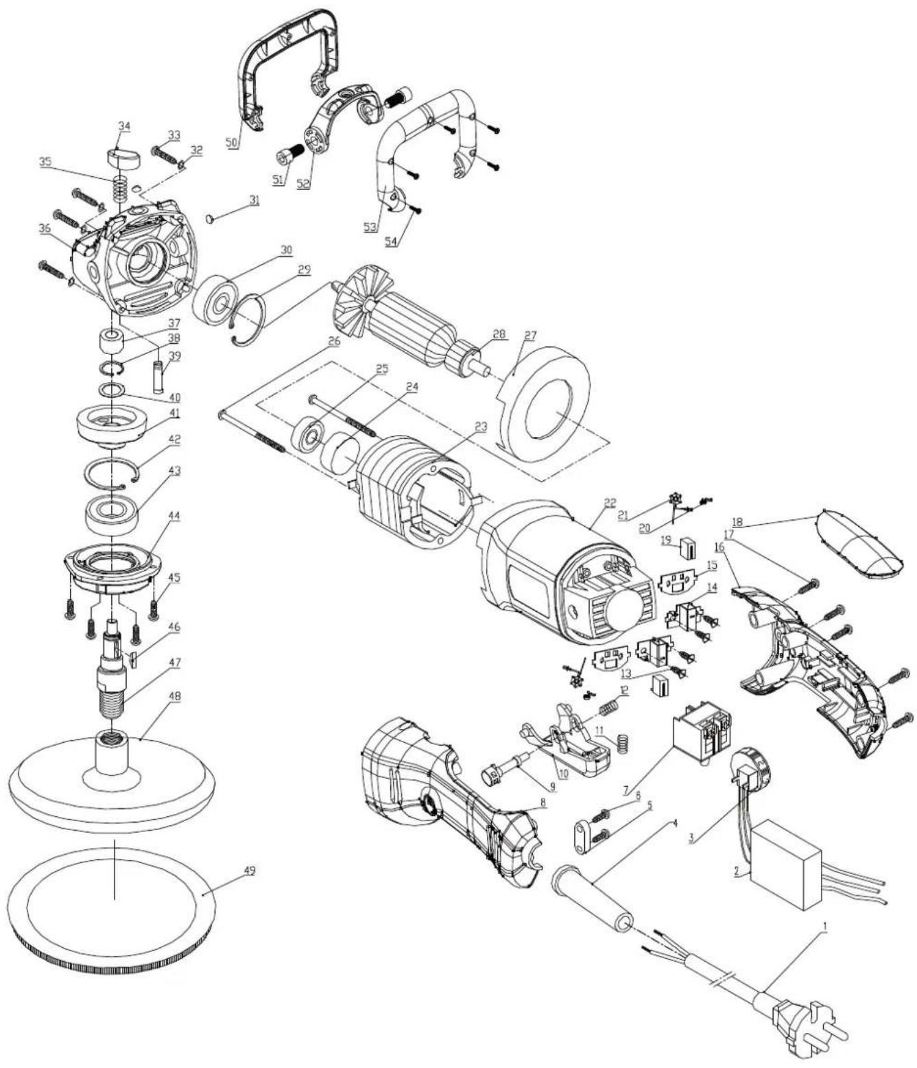 Exploded view diagram of a mechanical assembly with numbered parts for identification