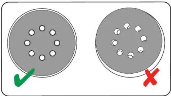 Diagram showing two circular objects with holes and marked with green checkmark and red X, likely indicating selection or status.