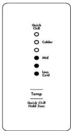Quick Chill ○ Colder ○ ● Mid ● ● Loss Cold —— Temp —— Quick Chill Hold 3sec