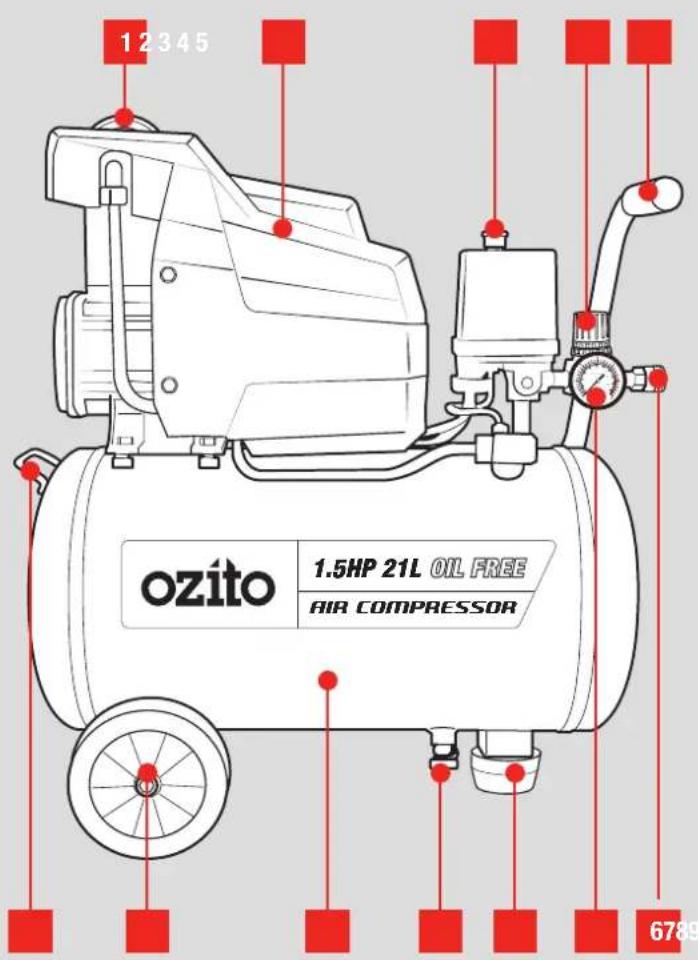 12345 ozito 1.5HP 21L OIL FREE AIR COMPRESSOR 6789