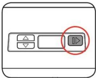 Diagram of a media control interface with play button and directional buttons, highlighting a red circle to play button.