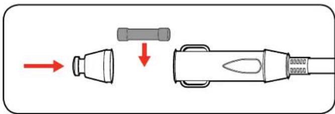 Diagram showing a connector with red arrows indicating direction, likely illustrating a process or assembly step.
