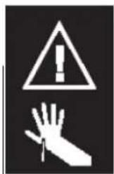 Warning sign with exclamation mark and hand gesture, commonly used for safety or hazard prevention