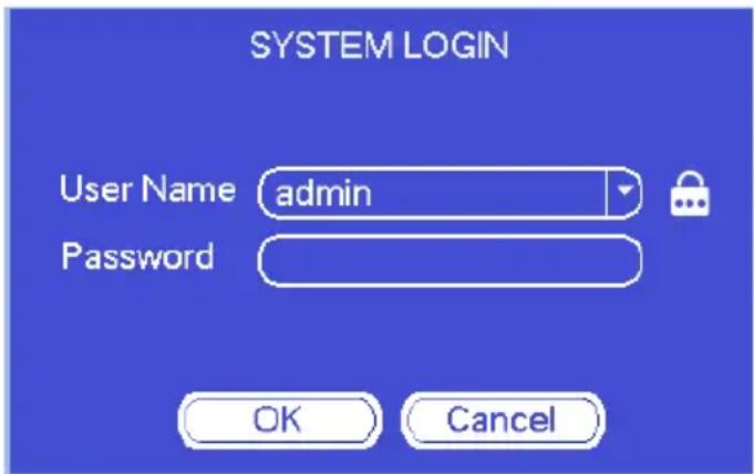 SYSTEM LOGIN User Name admin Password OK Cancel