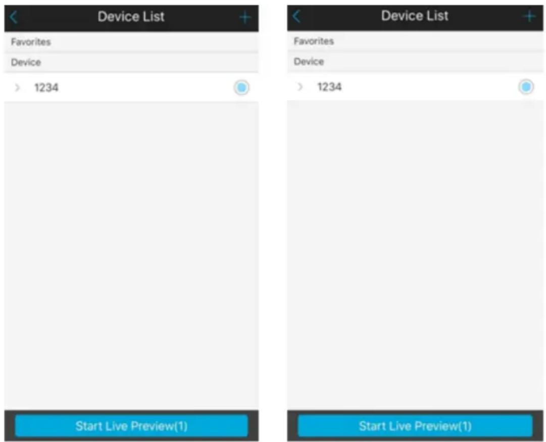 Device List Favorites Device > 1234 Start Live Preview(1) Device List Favorites Device > 1234 Start Live Preview(1)