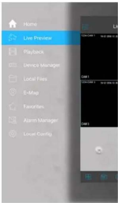 Home Live Preview Playback Device Manager Local Files E-Map Favorites Alarm Manager Local Config 1234-CAM 1 1234-CAM 3 CAM 1 CAM 3