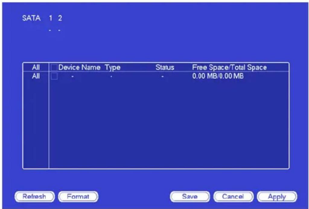 SATA 1 2 All Device Name Type Status Free Space/Total Space All 0.00 MB/0.00 MB Refresh Format Save Cancel Apply