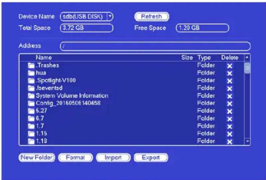 Device Name sdb(USB DISK) Refresh Total Space 3.72 GB Free Space 1.20 GB Address / Name Size Type Delete .Trashes Folder ✗ hua Folder ✗ .Spotlight-V100 Folder ✗ .Iseventsd Folder ✗ System Volume Information Folder ✗ Config_20160506140458 Folder ✗ 6.27 Folder ✗ 6.7 Folder ✗ 1.7 Folder ✗ 1.15 Folder ✗ 1.18 Folder ✗ New Folder Format Import Export