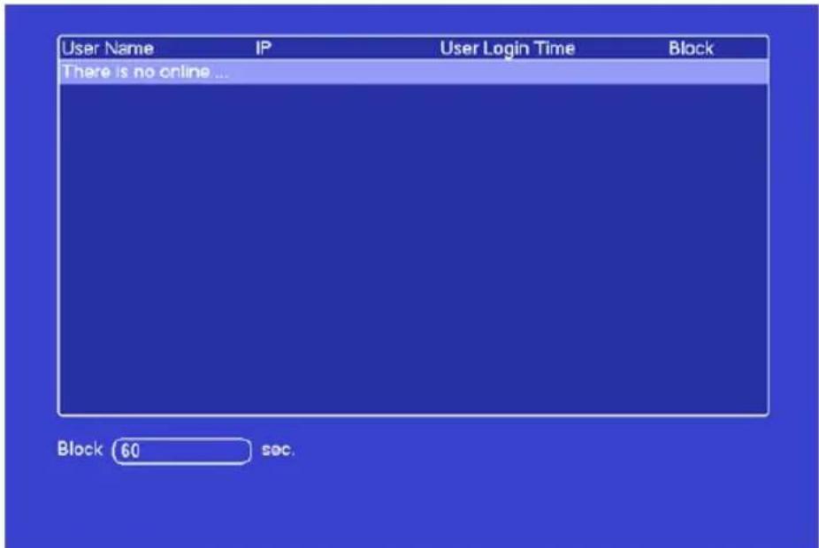 User Name IP User Login Time Block There is no online ... Block 60 sec.