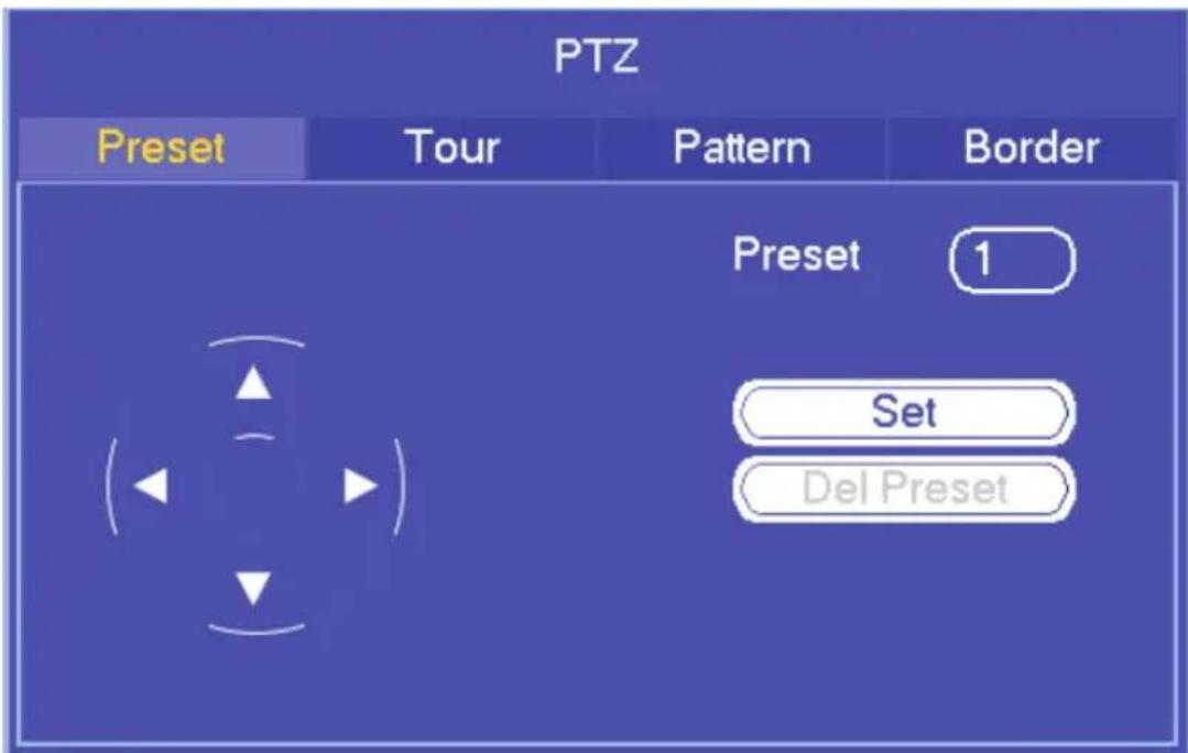 PTZ Preset Tour Pattern Border Preset 1 Set Del Preset