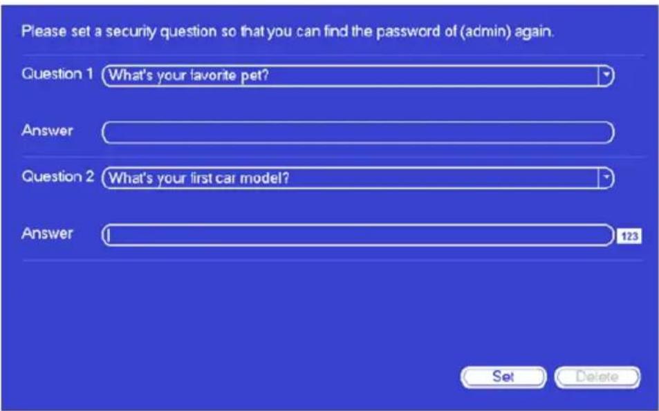 Please set a security question so that you can find the password of (admin) again. Question 1 What's your favorite pet? Answer Question 2 What's your first car model? Answer 123 Set Delete