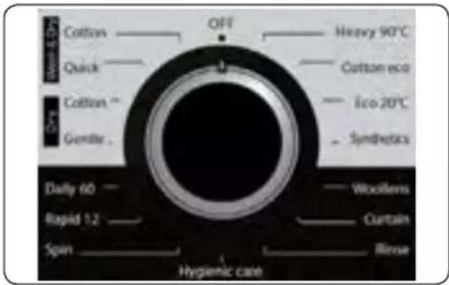 Cotton OFF Heavy 90°C Quick Cotton eco Cotton Ico 20°C Gendle . Syndrogics Daily 60 - Rapid 1.2 - Spin Woolfens Curtain Rinse Hygienic case