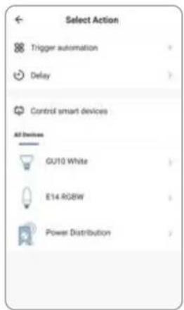 Select Action Trigger automation Delay Control smart devices AI Devices GU10 White E14.8GBW Power Distribution