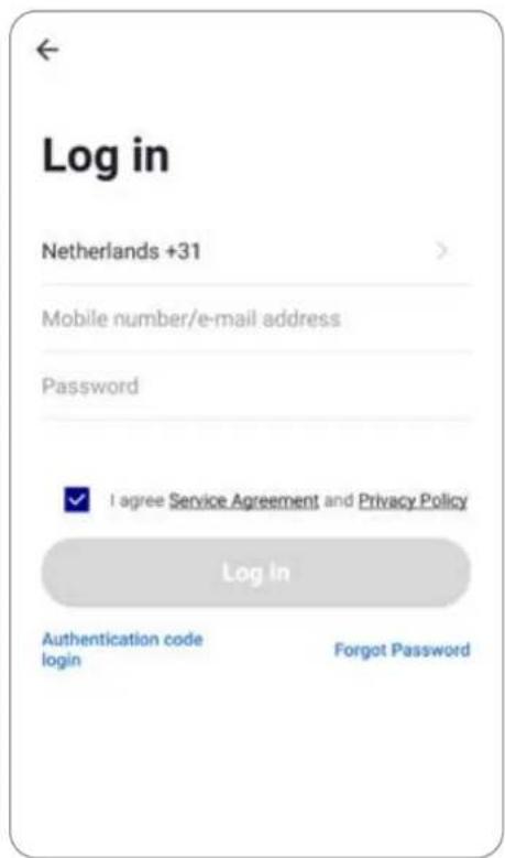 Log in Netherlands +31 Mobile number/e-mail address Password ✓ I agree Service Agreement and Privacy Policy Log In Authentication code login Forgot Password