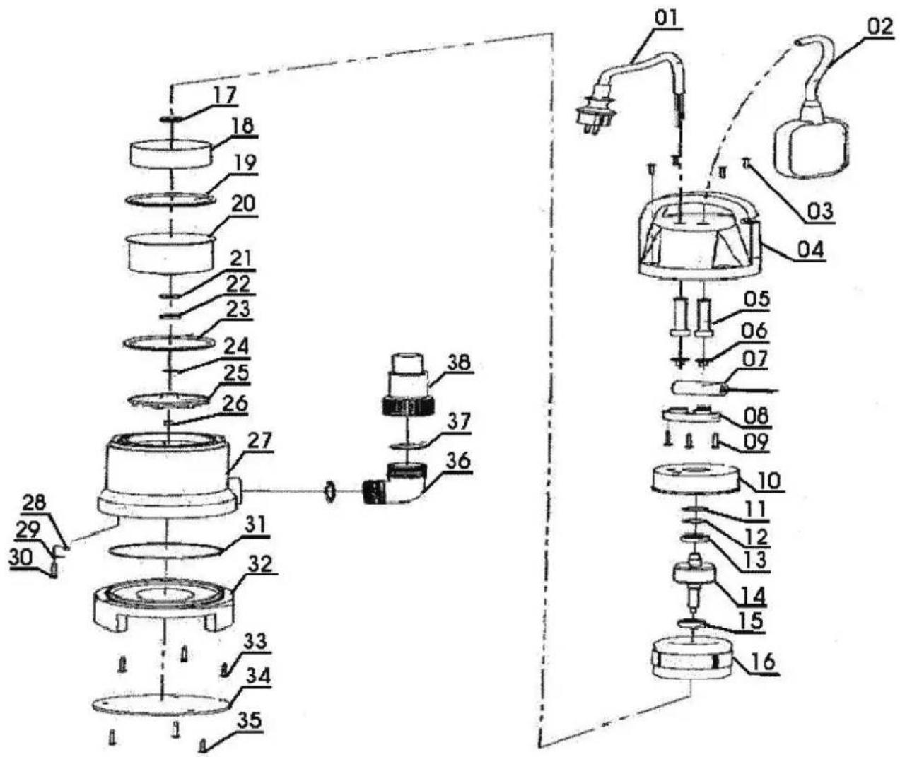 Technical diagram of a mechanical assembly with numbered components and labeled parts