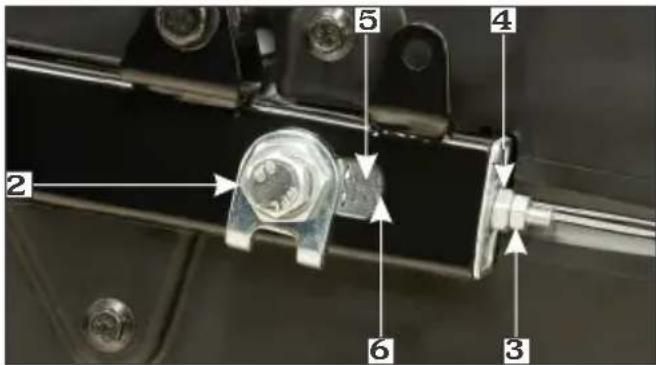 Labeled mechanical component diagram showing numbered parts with arrows indicating assembly or connection points