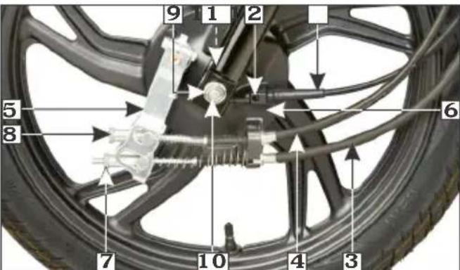 Labeled diagram of a bicycle wheel assembly with numbered parts for identification