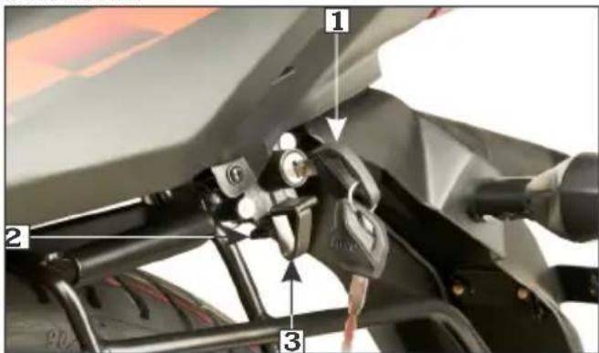 Labeled mechanical assembly diagram showing components 1, 2, and 3 with arrows indicating parts of a vehicle or connector.